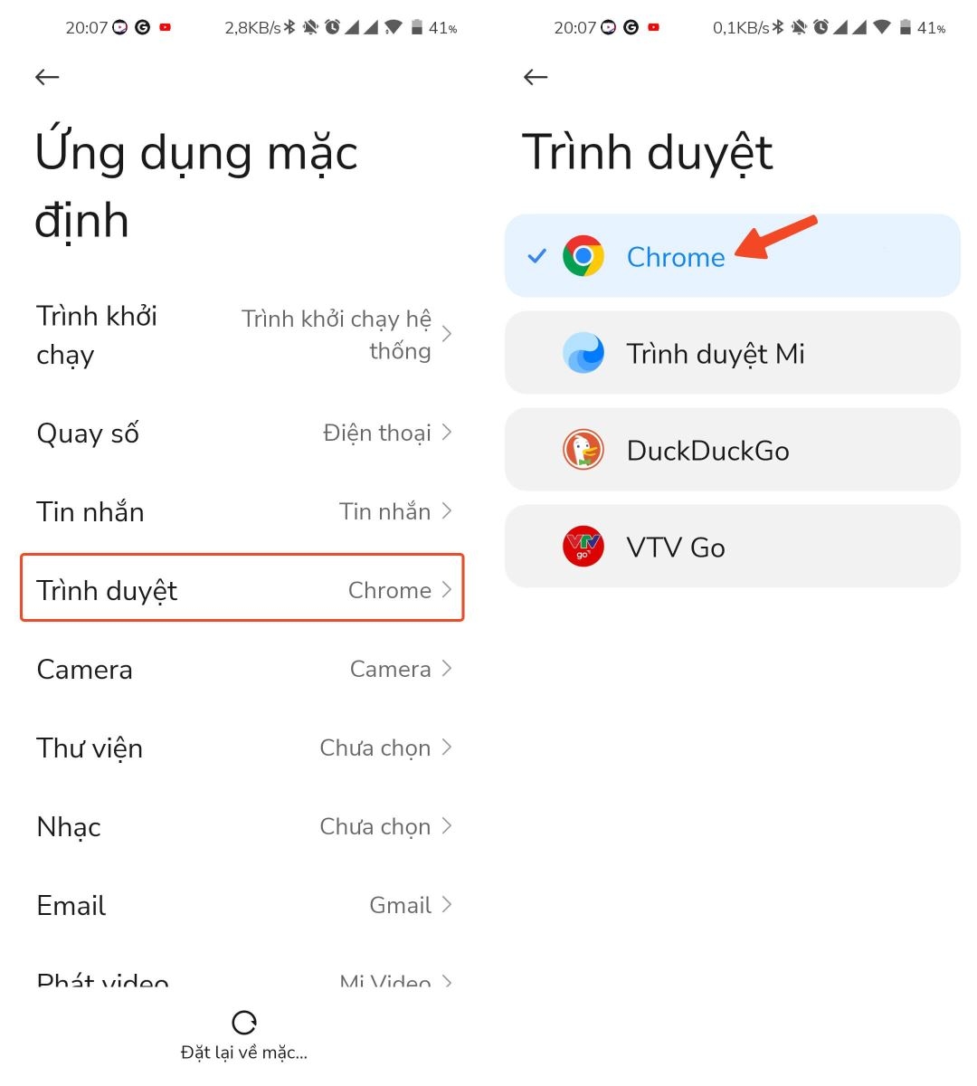 Thay đổi các ứng dụng mặc định trên android