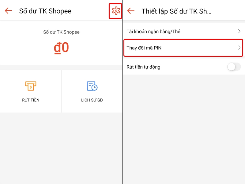 Hướng dẫn thay đổi mã PIN Số dư TK Shopee