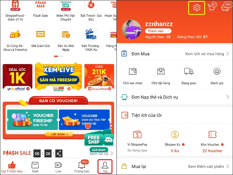 Cách thêm email nhận hóa đơn trên ứng dụng Shopee