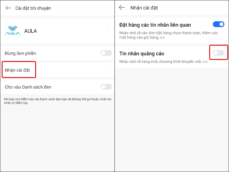 Cách chặn tin nhắn quảng cáo trên ứng dụng Lazada