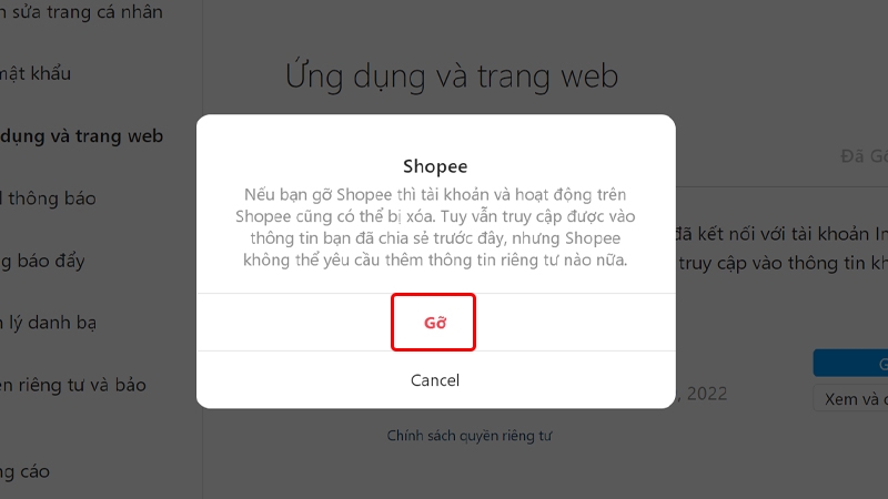 Cách gỡ ứng dụng đã kết nối với tài khoản Instagram trên máy tính