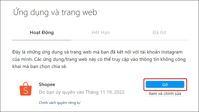 Cách gỡ ứng dụng đã kết nối với tài khoản Instagram trên máy tính