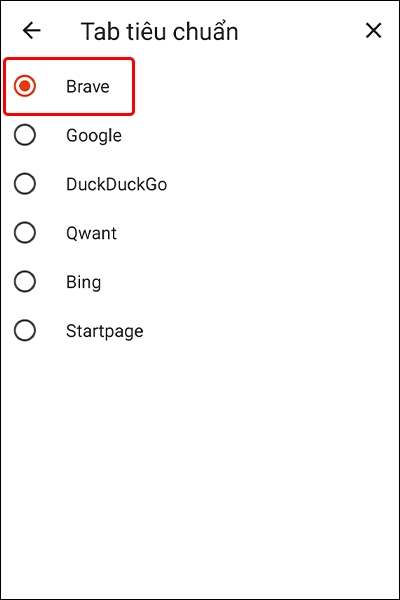 Cách thay đổi công cụ tìm kiếm cho trình duyệt Brave trên điện thoại
