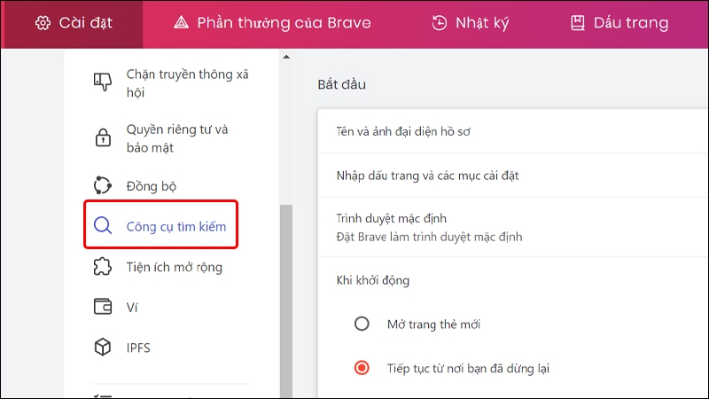 Cách thay đổi công cụ tìm kiếm cho trình duyệt Brave trên máy tính