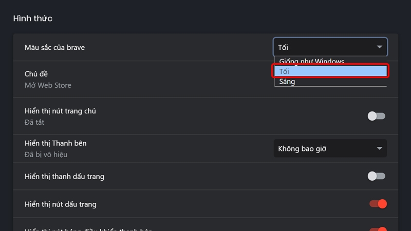 Cách thay đổi chủ đề trình duyệt Brave trên máy tính