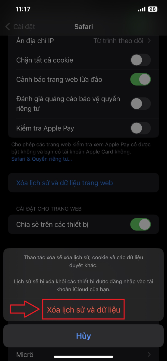 Cách xóa lịch sử trên iPhone