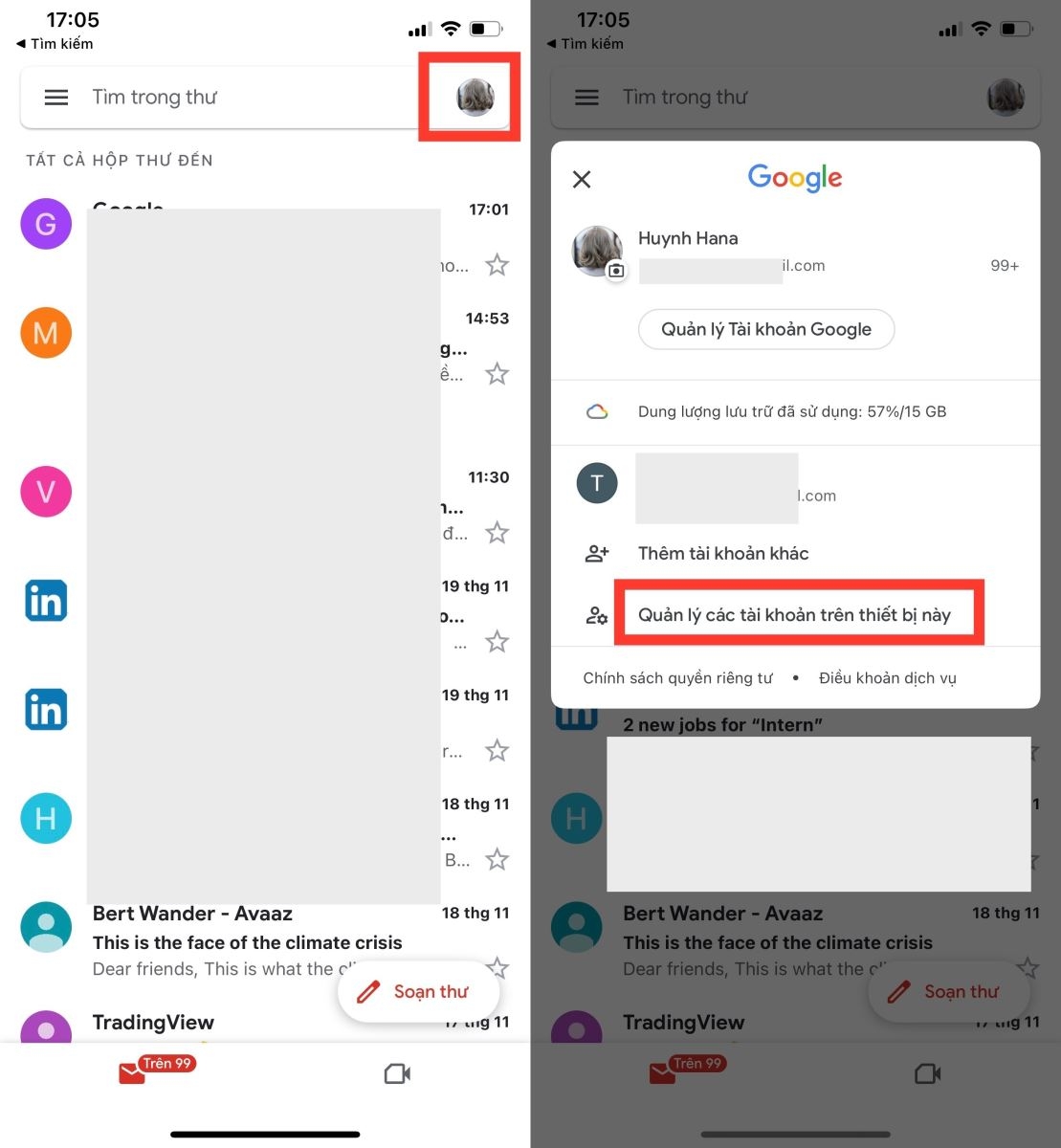 Cách đăng xuất tài khoản trên ứng dụng Gmail 1