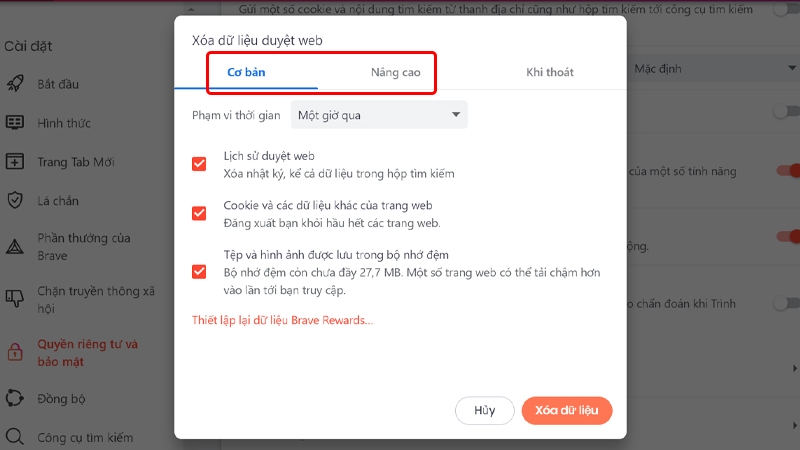 Cách xóa toàn bộ dữ liệu duyệt web trên trình duyệt Brave bằng máy tính