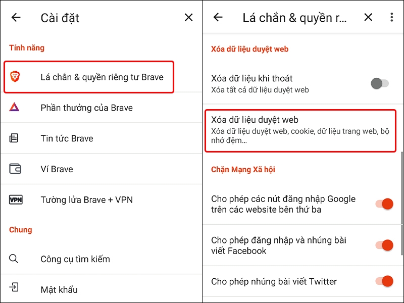 Cách xóa toàn bộ dữ&nbsp; liệu duyệt web trên trình duyệt Brave bằng điện thoại