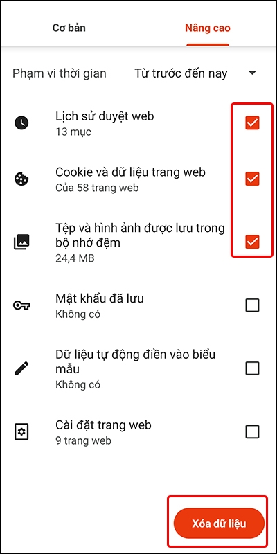Cách xóa toàn bộ dữ&nbsp; liệu duyệt web trên trình duyệt Brave bằng điện thoại