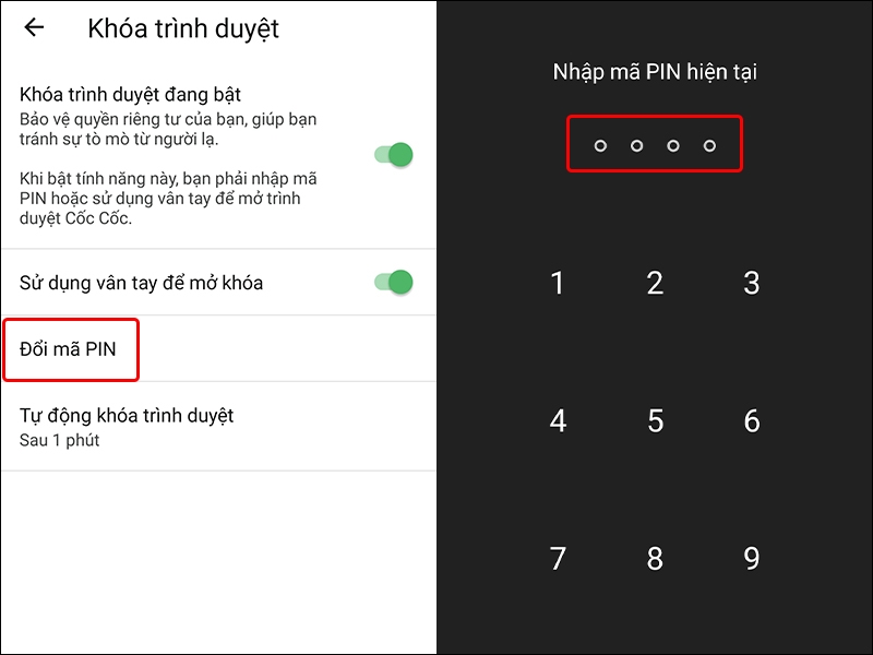 Cách&nbsp;kích hoạt tính năng Khóa trình duyệt trên ứng dụng Cốc Cốc
