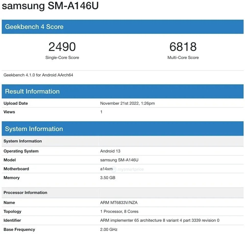 Galaxy A14 5G xuất hiện trên Geekbench