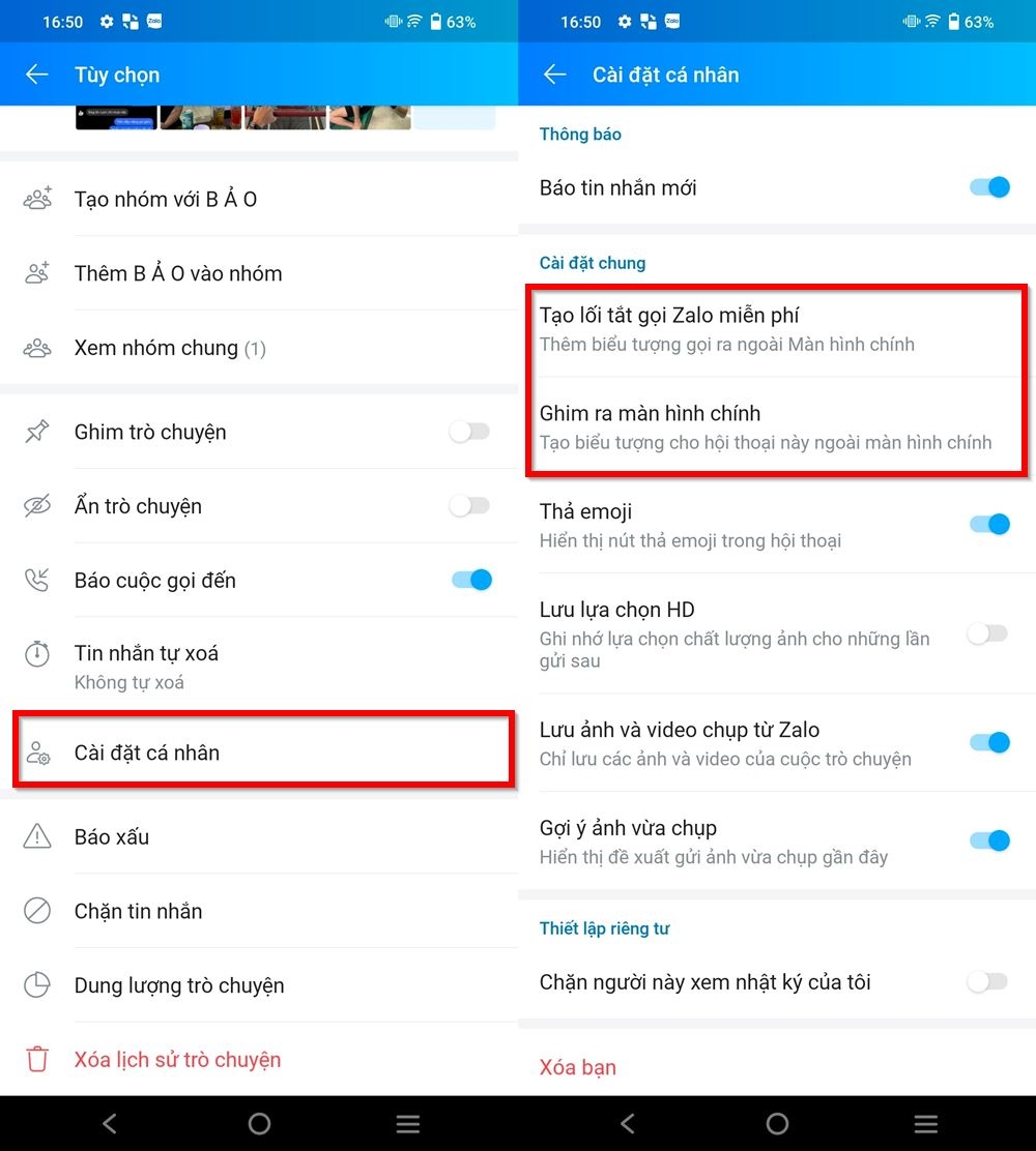 Cách tạo lối tắt Zalo ghim ra màn hình chính 2