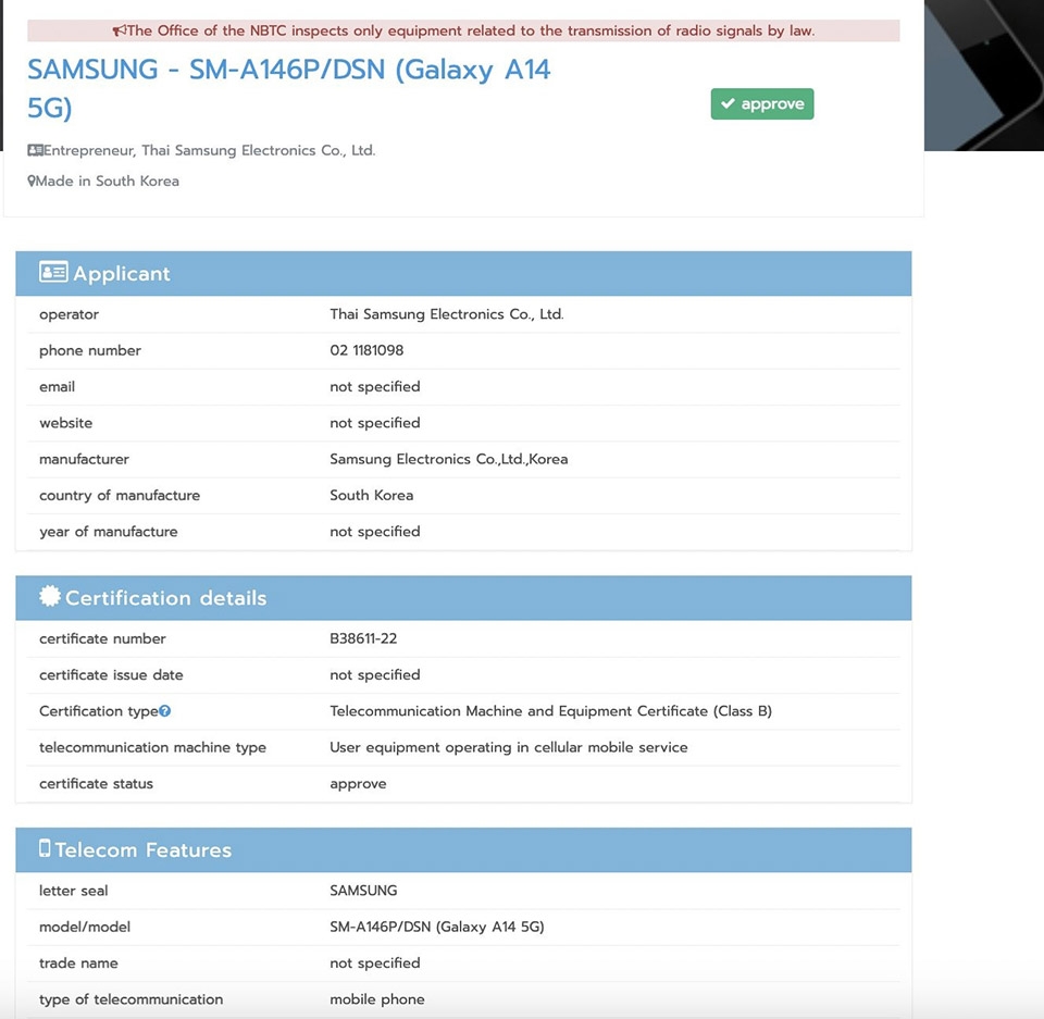 Galaxy A14 5G đạt chứng nhận (ảnh 1)