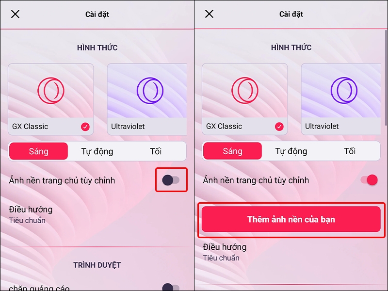 Cách thay đổi hình nền trình duyệt Opera GX trên điện thoại