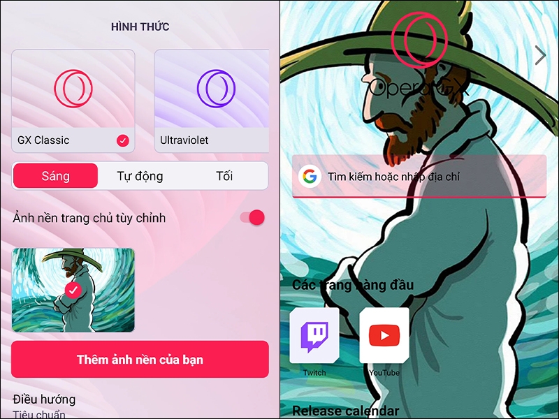 Cách thay đổi hình nền trình duyệt Opera GX trên điện thoại