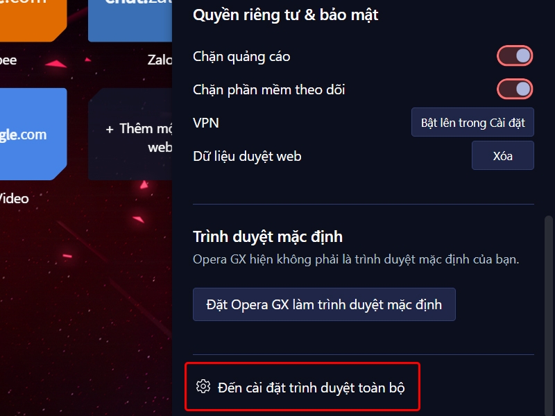 Cách kích hoạt nhạc nền trên trình duyệt Opera GX