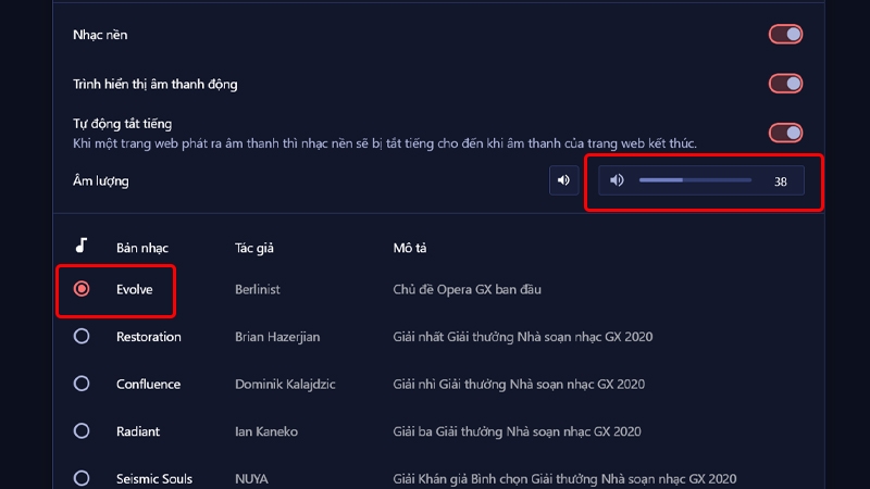 Cách kích hoạt nhạc nền trên trình duyệt Opera GX