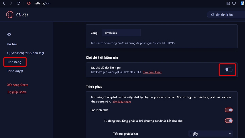 Cách kích hoạt chế độ tiết kiệm pin trên trình duyệt Opera GX