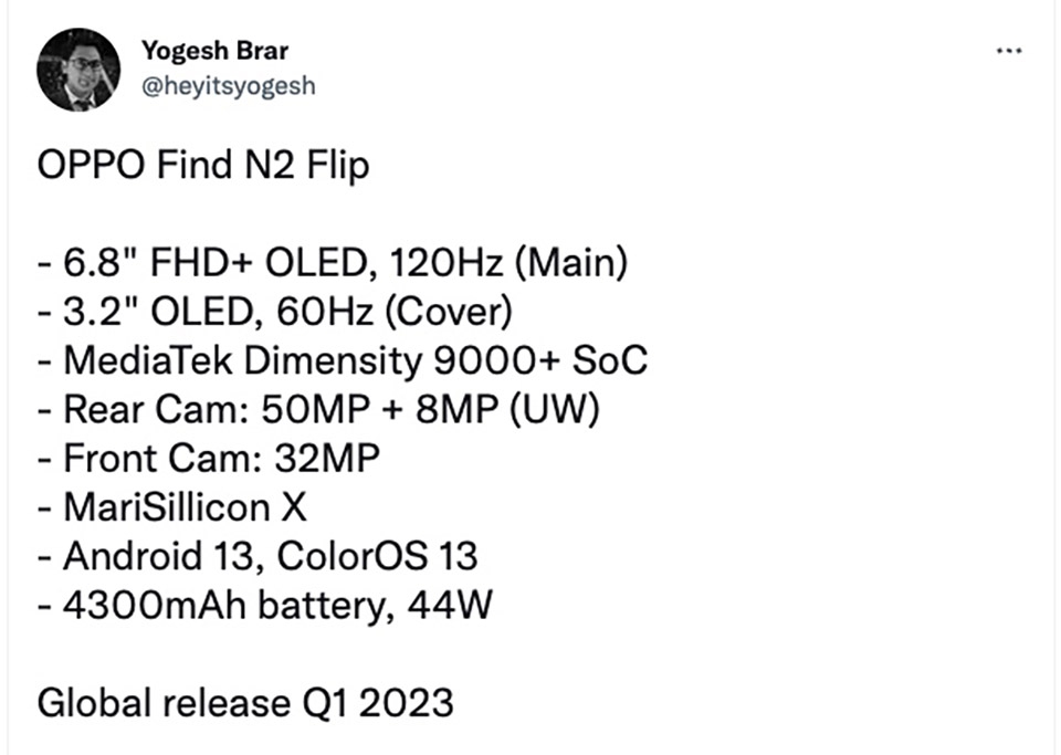 Cấu hình OPPO Find N2 Flip