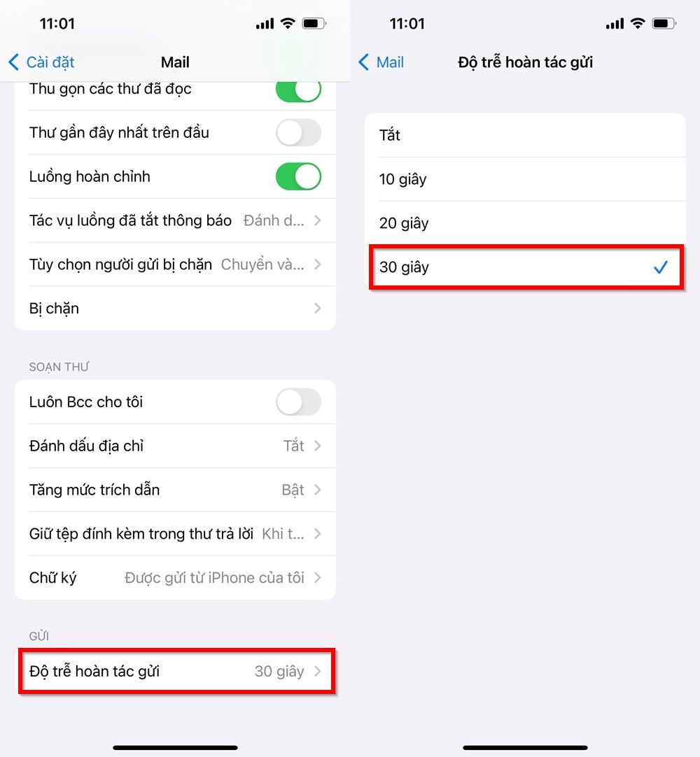 Cách điều chỉnh thời gian thu hồi email trên iPhone 2