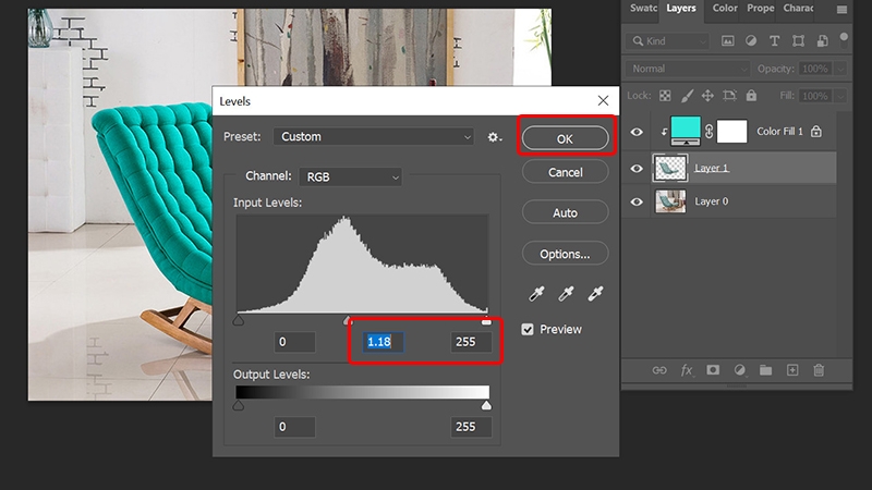 Cách thay đổi màu sắc nội thất trong Photoshop