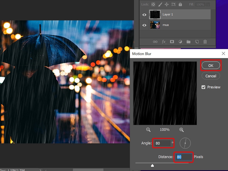 Cách tạo hiệu ứng mưa rơi trong Photoshop