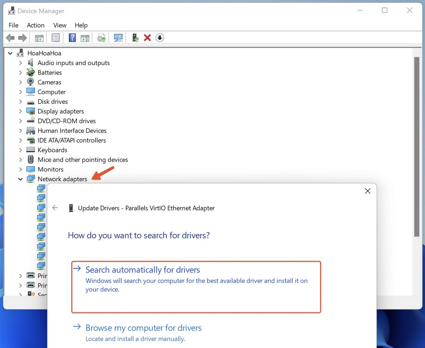 cập nhật driver mạng trên windows