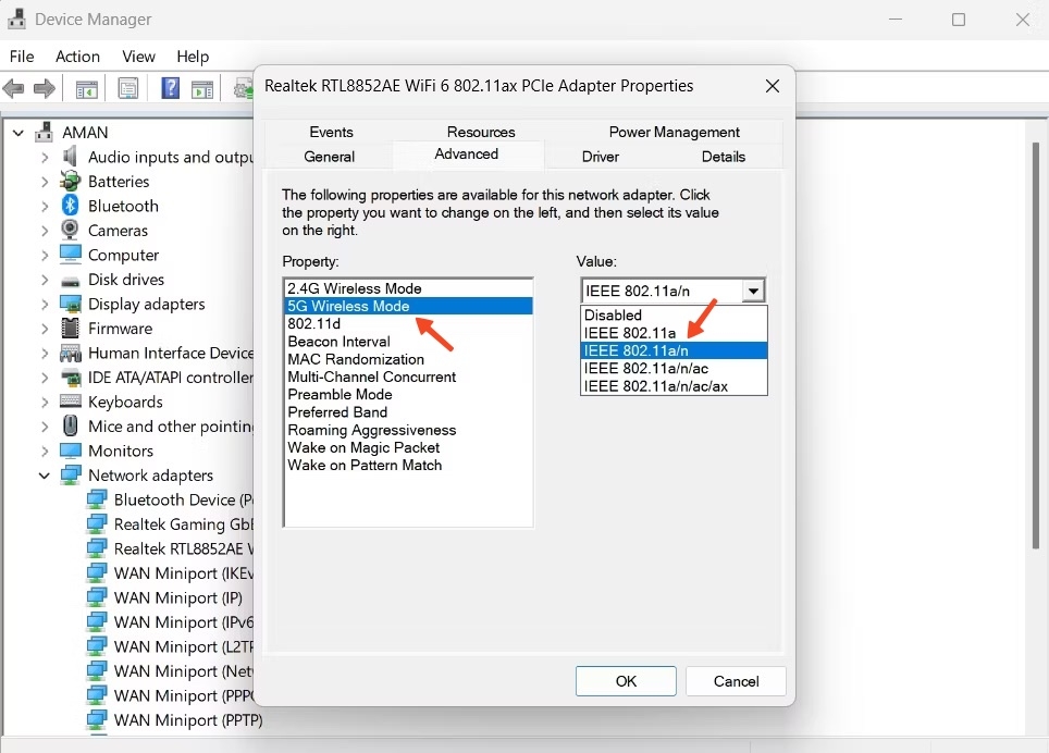 bật thủ công băng tần wifi 5ghz
