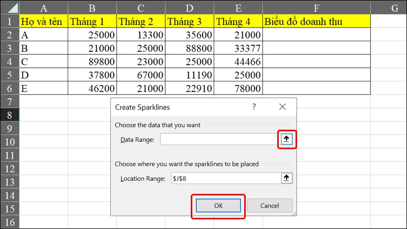 Cách vẽ biểu đồ tăng trưởng nằm gọn trong ô Excel
