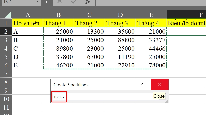 Cách vẽ biểu đồ tăng trưởng nằm gọn trong ô Excel