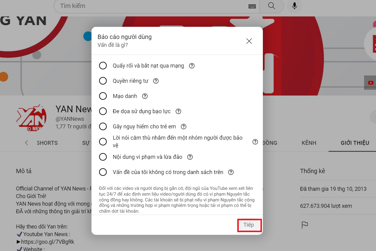 Cách report kênh YouTube 3