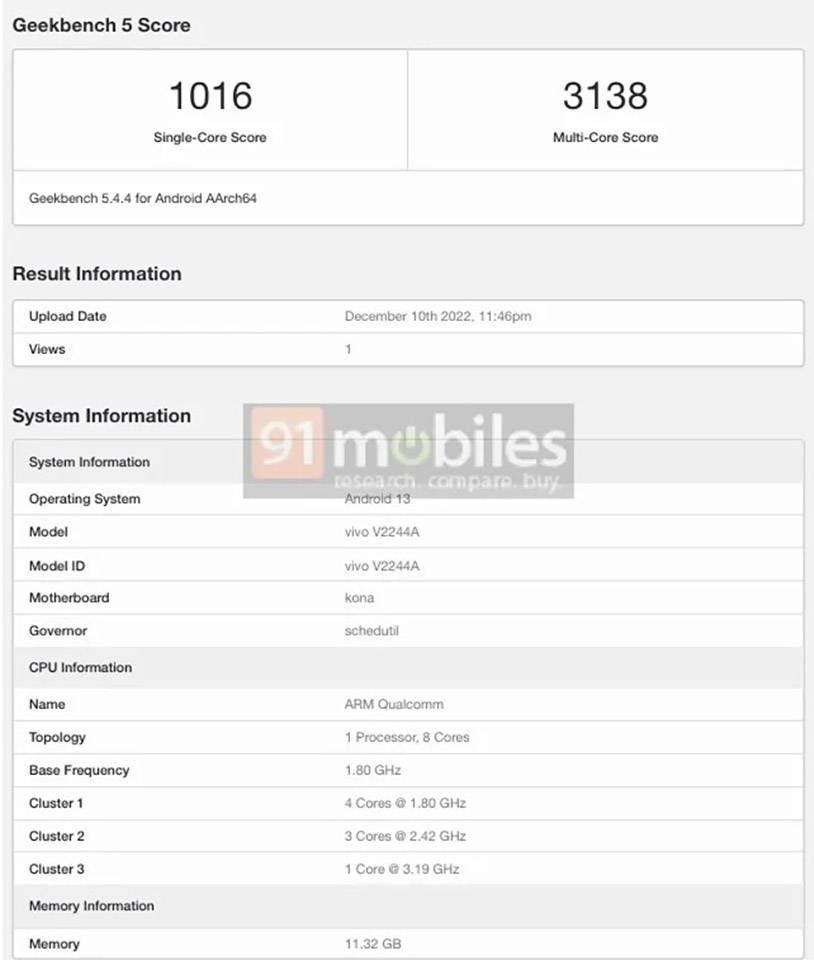 Vivo S16 lộ cấu hình trên Geekbench