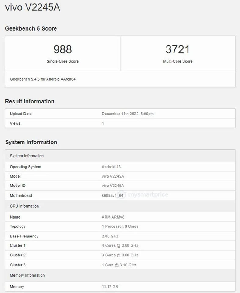 Vivo S16 Pro lộ cấu hình trên Geekbench