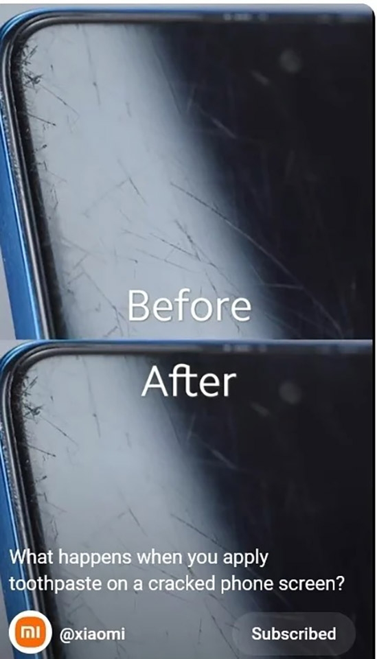 Xiaomi chứng minh kem đánh răng không thể đánh bay vết xước màn hình