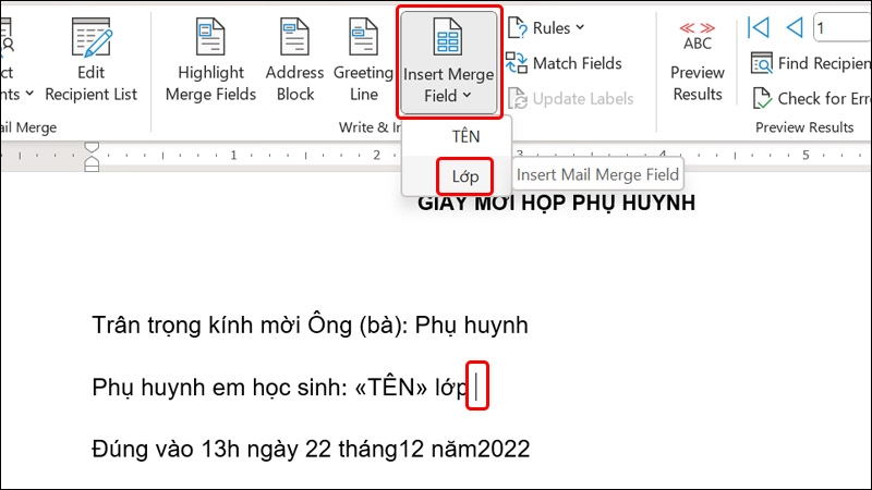 Cách tạo giấy mời hàng loạt trong Word