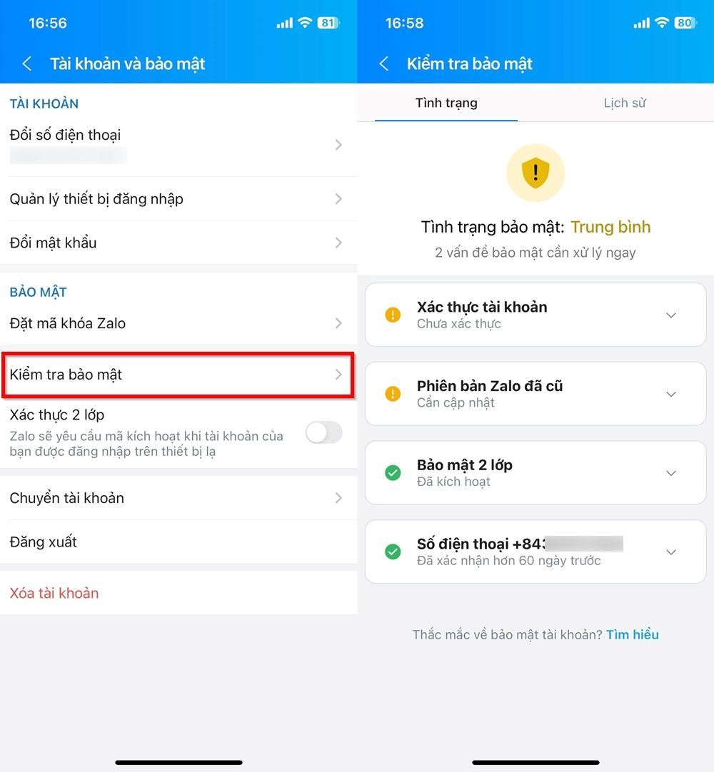 Cách kiểm tra bảo mật trên Zalo 2