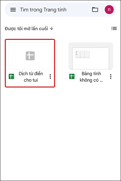 Cách dịch từ điển với Google Sheet bằng điện thoại