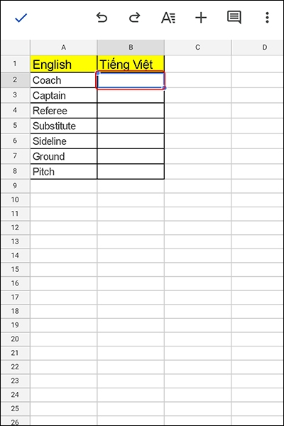 Cách dịch từ điển với Google Sheet bằng điện thoại