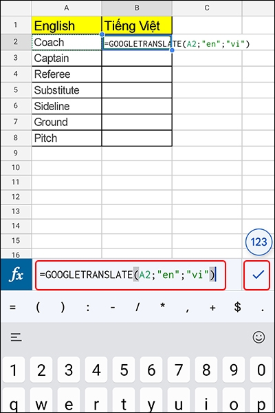 Cách dịch từ điển với Google Sheet bằng điện thoại