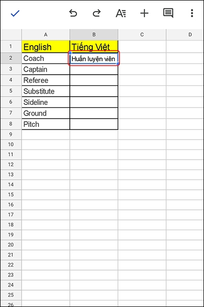 Cách dịch từ điển với Google Sheet bằng điện thoại