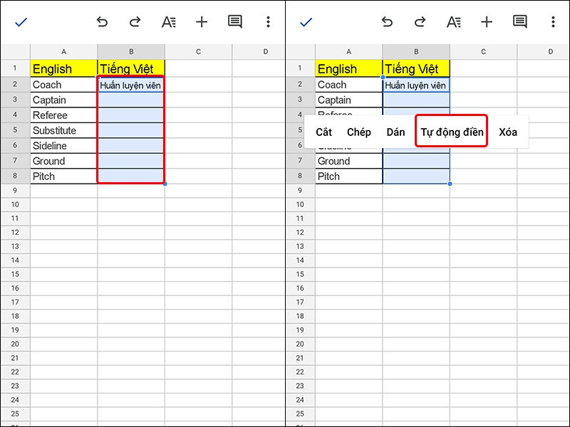 Cách dịch từ điển với Google Sheet bằng điện thoại