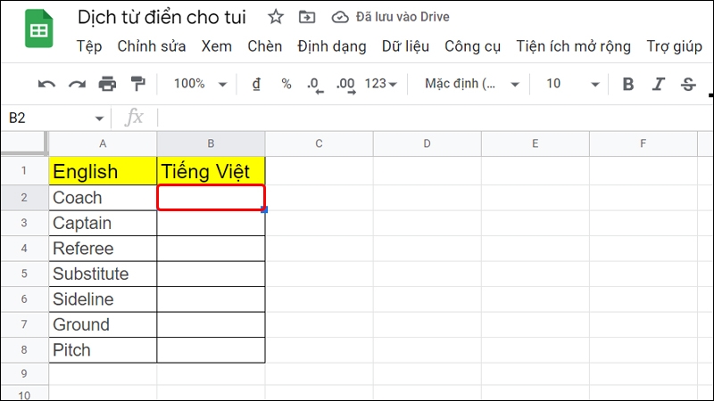 Cách dịch từ điển với Google Sheet bằng máy tính
