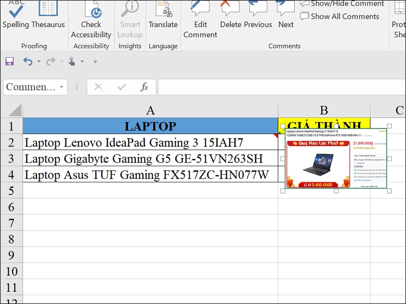 Hướng dẫn chèn hình vào trong nội dung Excel