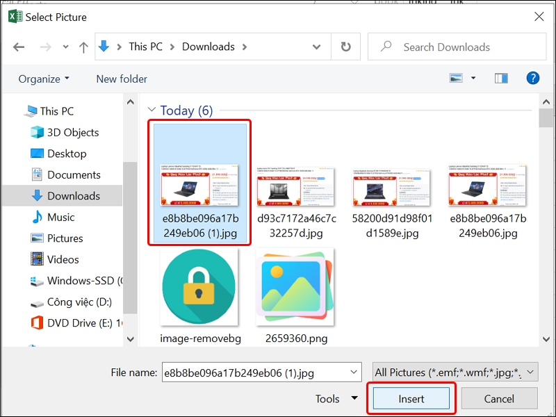Hướng dẫn chèn hình vào trong nội dung Excel