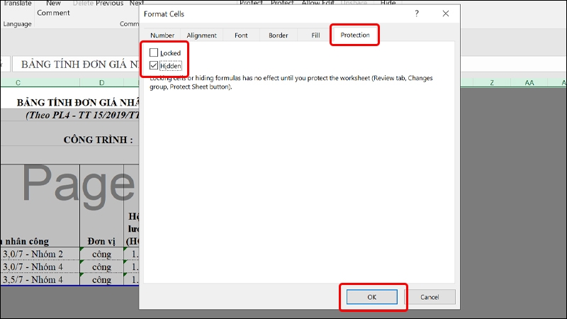 Cách ẩn hàm công thức tính trong Excel