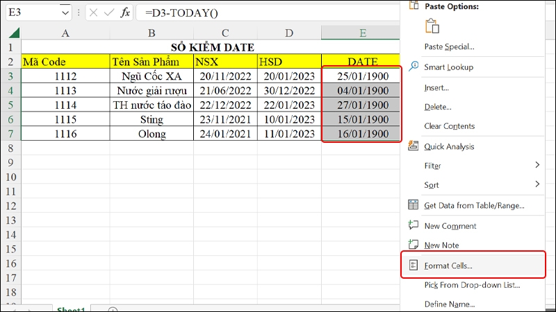 Hướng dẫn theo dõi hạn sử dụng sản phẩm trên Excel