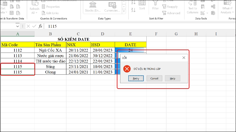 Cách tạo thông báo nhập trùng dữ liệu trong Excel