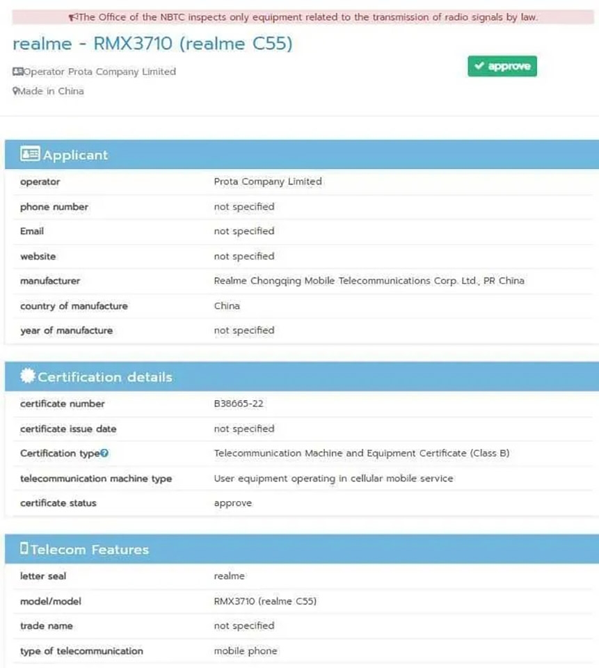 Realme C55 đạt chứng nhận (ảnh 1)