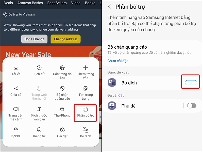 Cách tải bộ dịch của Samsung Internet